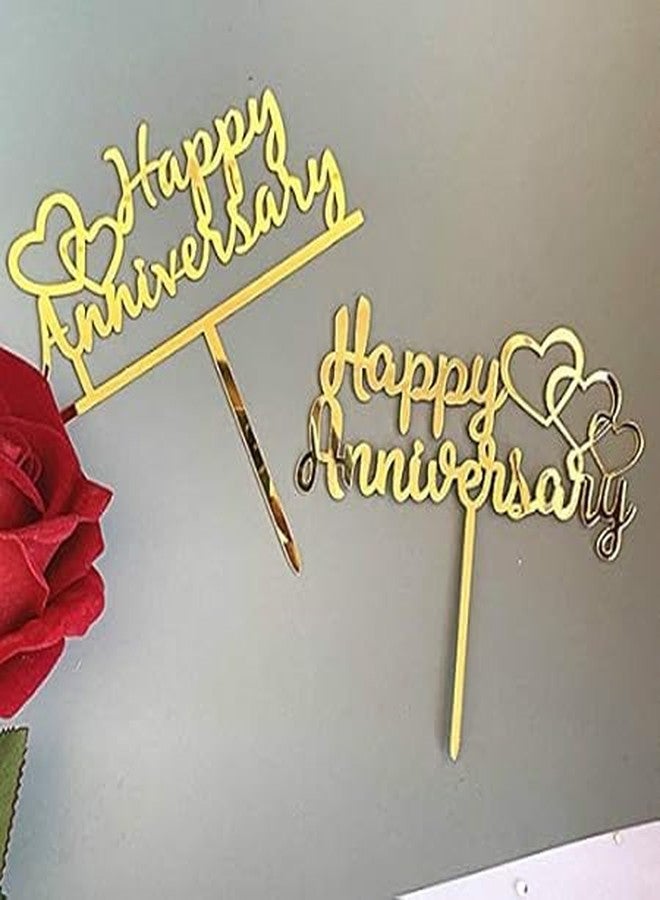 BRIJBAZAAR Cake Topper (Happy Anniversary Golden 1pc), Random Design - Image 2